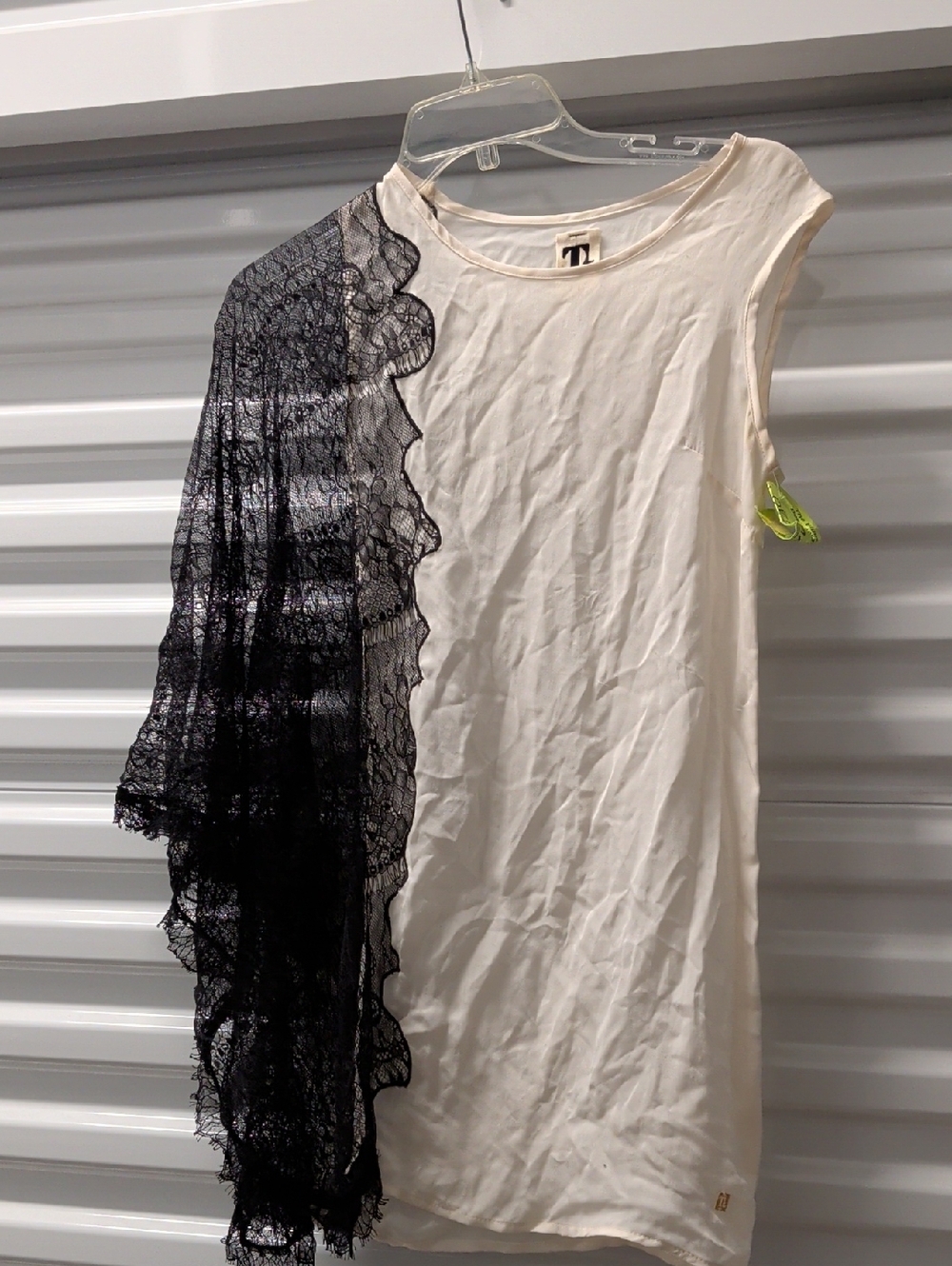 White Sleeveless Dress with Black Lace Overlay
